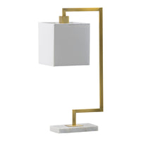 25 Inch Modern Geometric Table Lamp, Square Shade, White Marble Base, Gold - BM285255