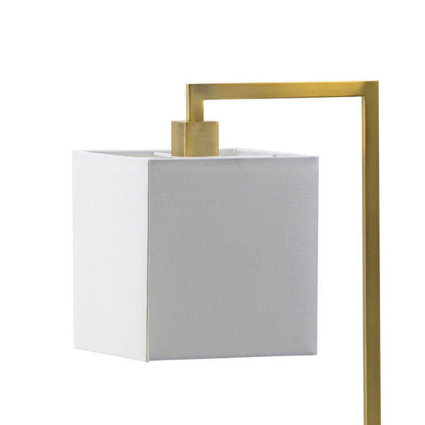 25 Inch Modern Geometric Table Lamp, Square Shade, White Marble Base, Gold - BM285255