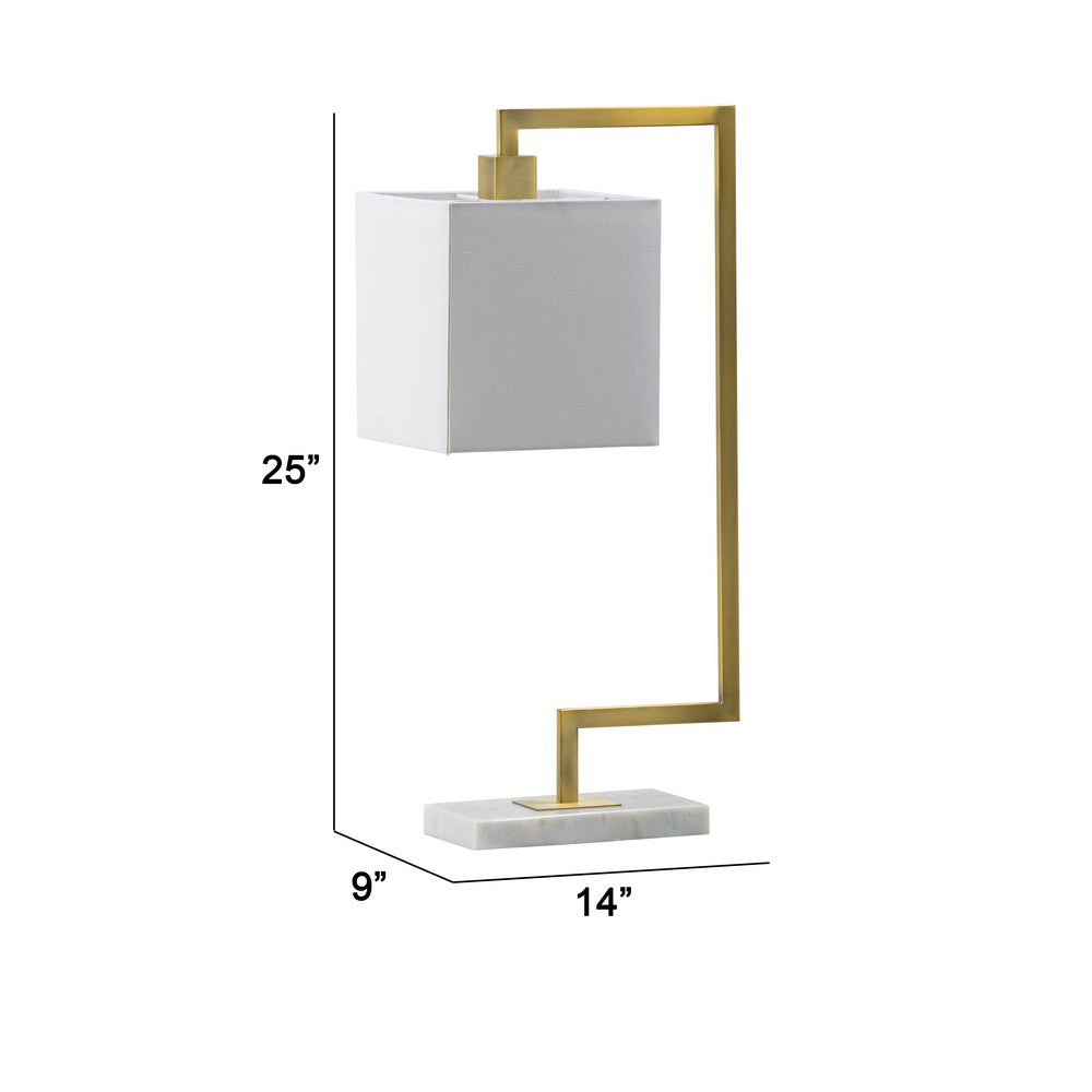 25 Inch Modern Geometric Table Lamp, Square Shade, White Marble Base, Gold - BM285255