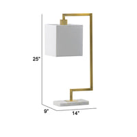 25 Inch Modern Geometric Table Lamp, Square Shade, White Marble Base, Gold - BM285255