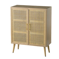 Dana 40 Inch Storage Cabinet, Wood Frame, 2 Shelves, 2 Rattan Doors, Brown - BM285261