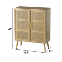Dana 40 Inch Storage Cabinet, Wood Frame, 2 Shelves, 2 Rattan Doors, Brown - BM285261