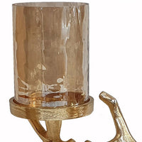 16 Inch 3 Pillar Candle Holder, Aluminum, Accented Frosted Glass, Gold - BM285263