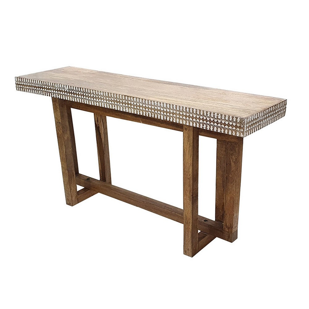 benzara 55 Inch Console Sideboard Sofa Table Hand Carved Wood Apron Classic Brown - BM285271