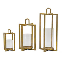 19, 15, 11 Inch Lanterns, Set of 3, Tea Light Glass Holders, Modern, Gold - BM285278