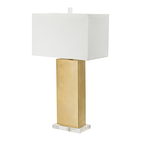 16 Inch Modern Table Lamp, White Rectangular Shade, Acrylic Base, Gold - BM285280