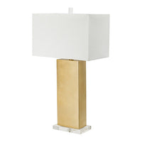 16 Inch Modern Table Lamp, White Rectangular Shade, Acrylic Base, Gold - BM285280