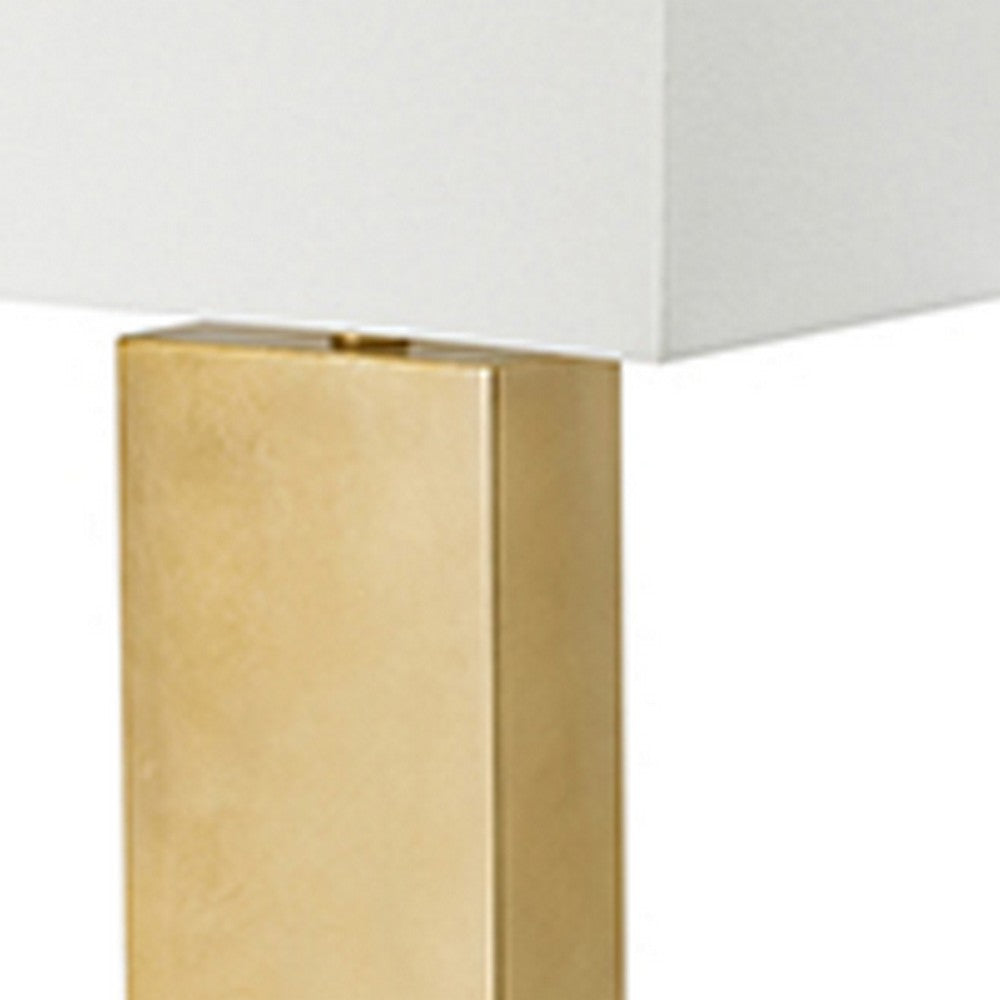 16 Inch Modern Table Lamp, White Rectangular Shade, Acrylic Base, Gold - BM285280