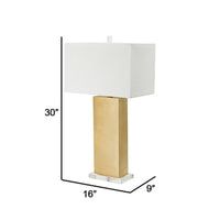 16 Inch Modern Table Lamp, White Rectangular Shade, Acrylic Base, Gold - BM285280