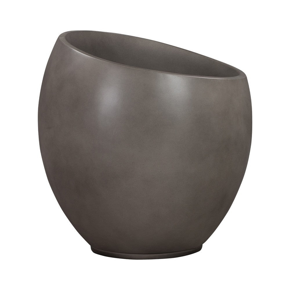 benzara Shae 20 Inch Large Indoor Outdoor Planter Slanted Concrete Modern Gray - BM285313