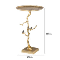 28 Inch Accent Table, Artful Branchlike Frame, Silver Bird Accents, Gold - BM285329