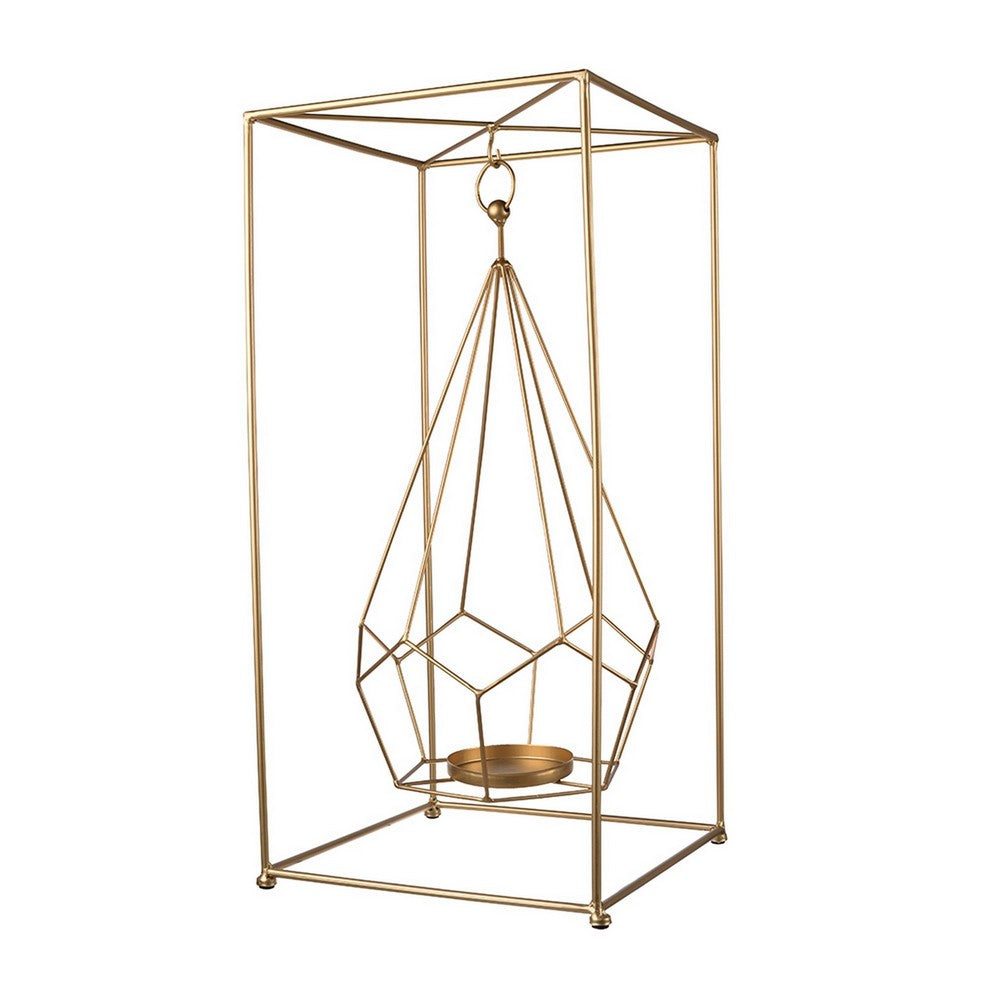 22 Inch Iron Candle Holder, Modern Geometric Accent Hanging Design, Gold - BM285353