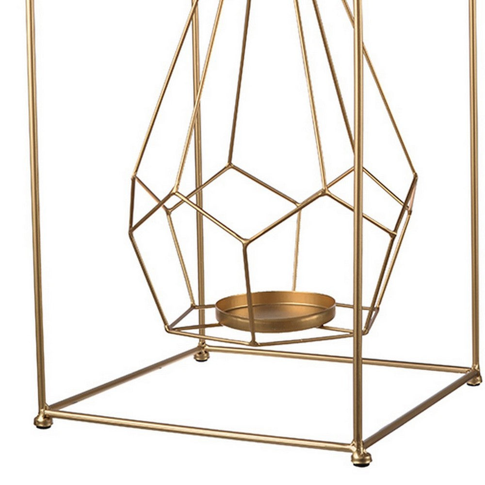 22 Inch Iron Candle Holder, Modern Geometric Accent Hanging Design, Gold - BM285353