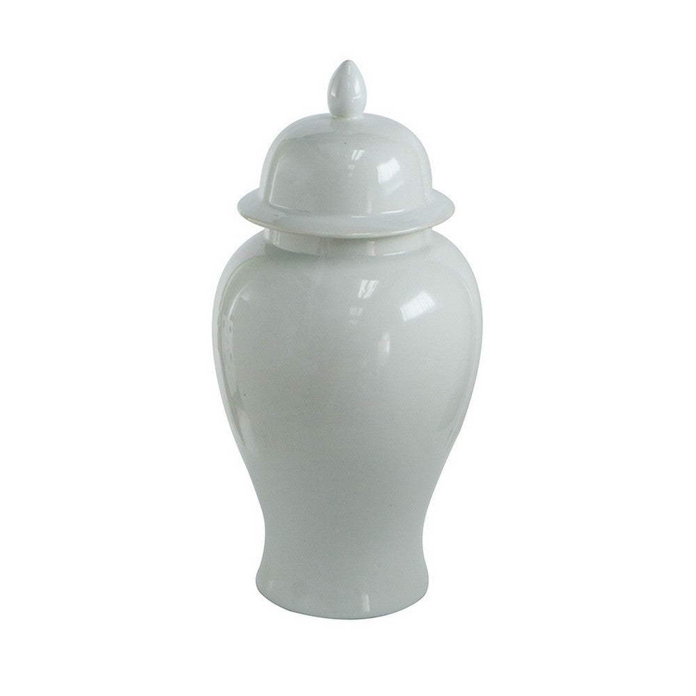 Deva 20 Inch Medium Porcelain Ginger Jar, Classic White Glossy Finish - BM285354