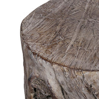 9 Inch Cement Stool Table, Tree Stump Design, Round Top, Classic Brown - BM285359