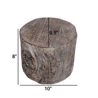 9 Inch Cement Stool Table, Tree Stump Design, Round Top, Classic Brown - BM285359