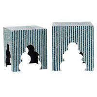 Lez 18, 20 Inch Capiz Accent Table Stool, Set of 2, Blue, White Mosaic Look - BM285364