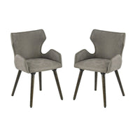 Rog 23 Inch Wood Dining Chair Set of 2, Wingback Seat, Gray and Brown - BM285366
