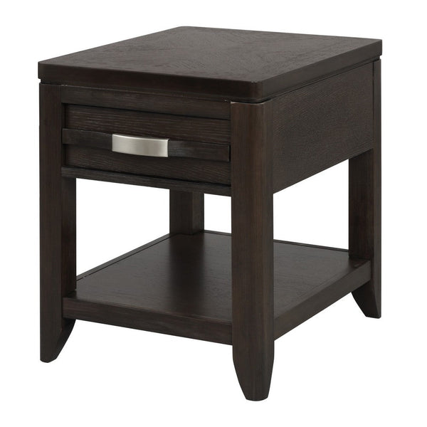 Joni 25 Inch Side End Table, 1 Drawer and Shelf, Espresso Brown Acacia Wood - BM285372