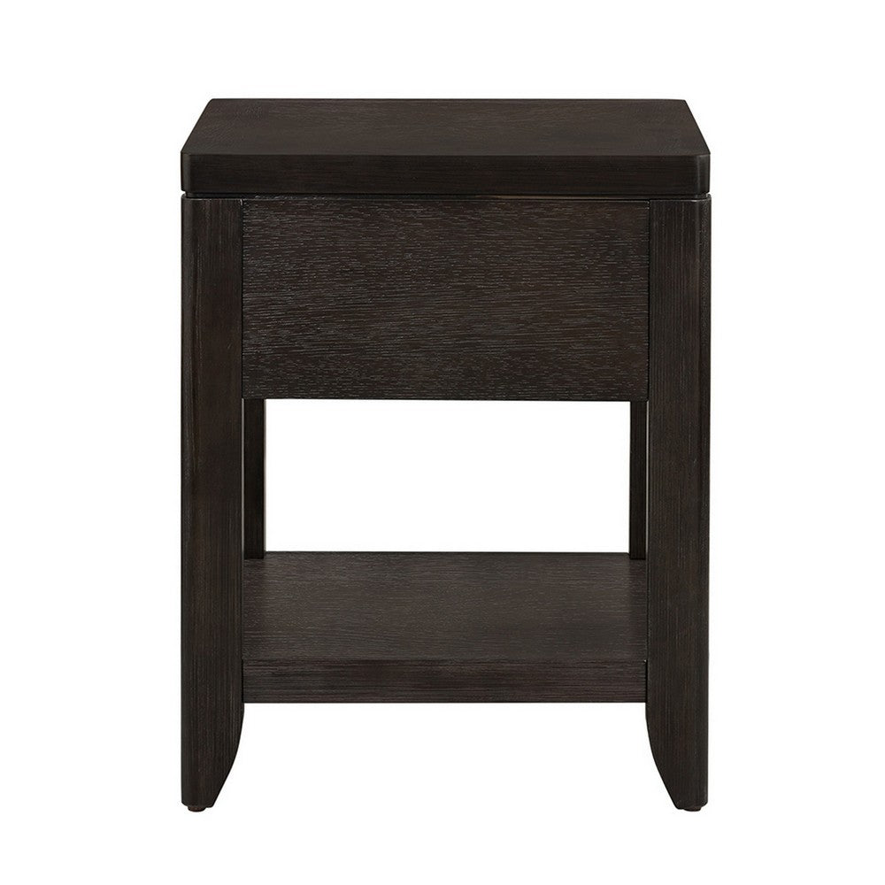 Joni 25 Inch Side End Table, 1 Drawer and Shelf, Espresso Brown Acacia Wood - BM285372