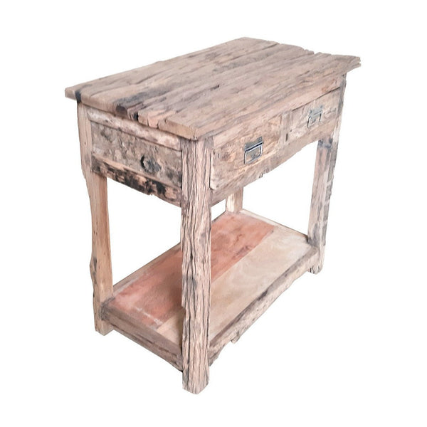 32 Inch Rustic Kitchen Island Table, 2 Drawers, Distressed White Wood - BM285389