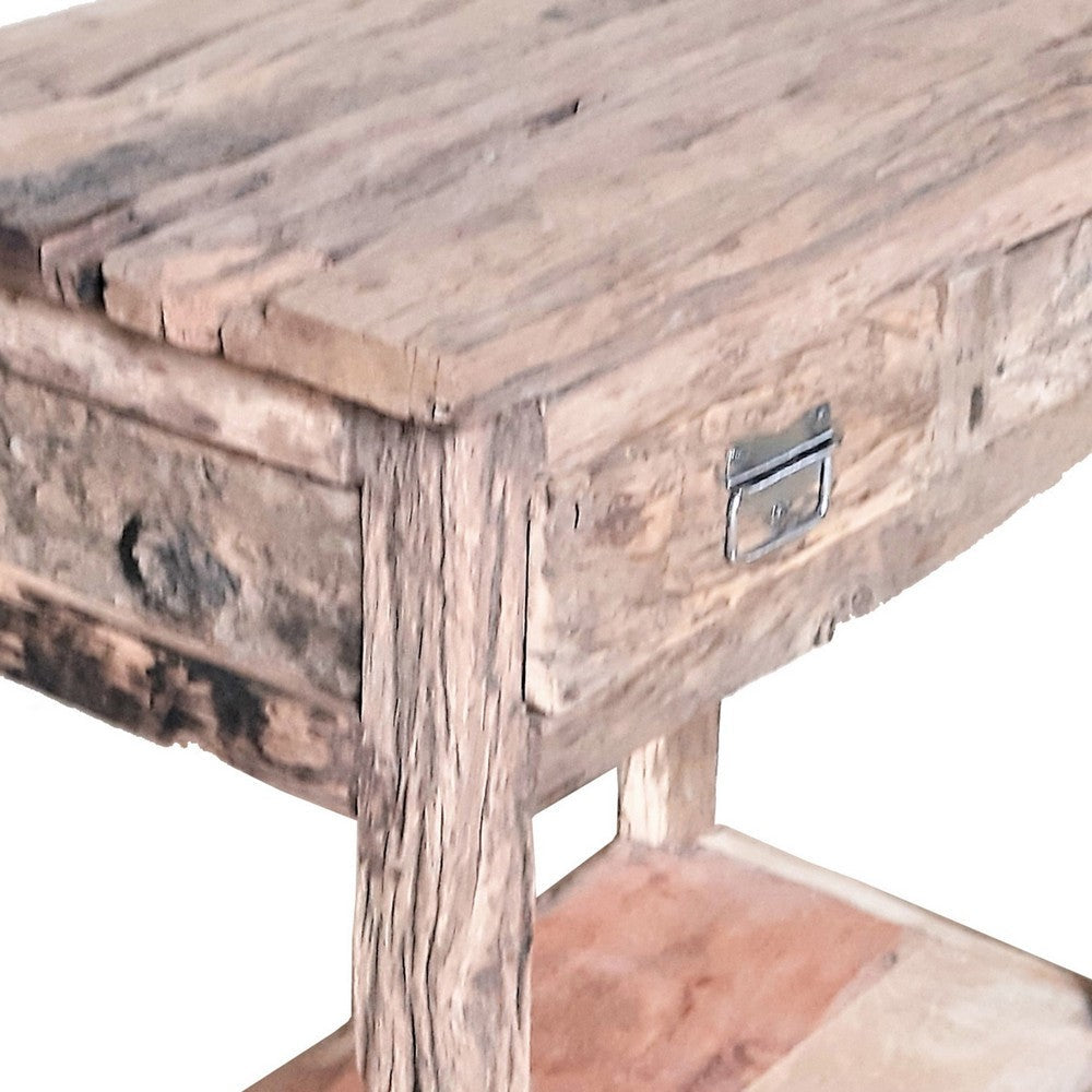 Benjara 32 Inch Rustic Kitchen Island Table, 2 Drawers, Distressed ...