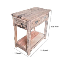 32 Inch Rustic Kitchen Island Table, 2 Drawers, Distressed White Wood - BM285389