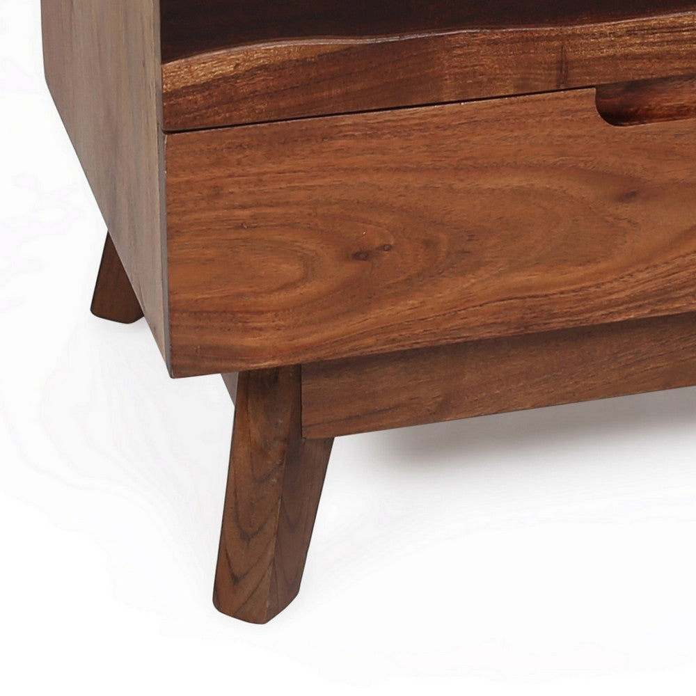 23 Inch Nightstand Side Table, Live Edge Acacia Wood, 3 Drawers, Brown - BM285393