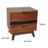 23 Inch Nightstand Side Table, Live Edge Acacia Wood, 3 Drawers, Brown - BM285393