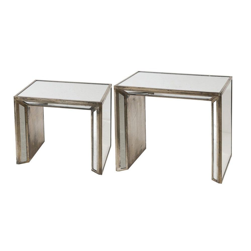 Benjara 27, 21 Inch Nesting Side Table Set of 2, Mirrored Wood Frame ...