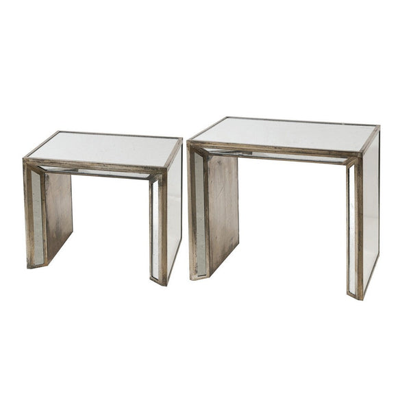 27, 21 Inch Nesting Side Table Set of 2, Mirrored Wood Frame, Silver - BM285394