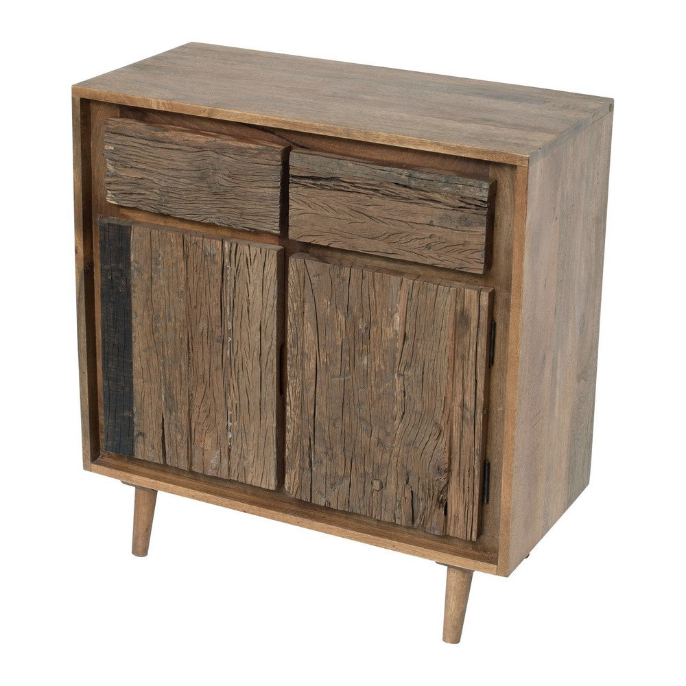 31 Inch Side Cabinet Console, 2 Doors and Drawers, Acacia, Mango Wood Brown - BM285407
