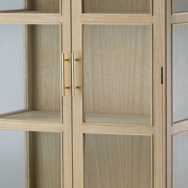 Dana 63 Inch Tall Cabinet, 2 Glass Doors, 1 Drawer, Natural Pine Wood - BM285409