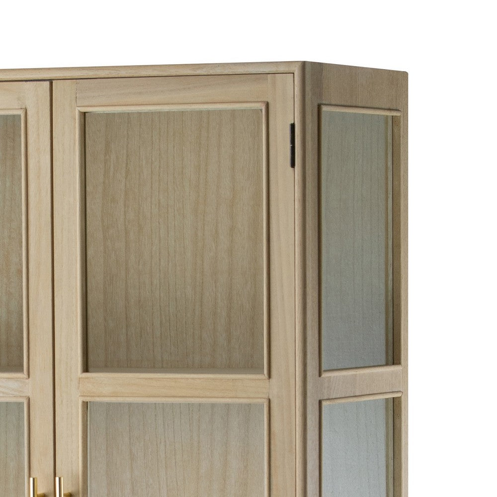 Dana 63 Inch Tall Cabinet, 2 Glass Doors, 1 Drawer, Natural Pine Wood - BM285409