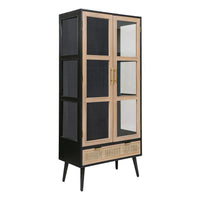 Dana 63 Inch Tall Cabinet, 2 Glass Doors, 1 Drawer, Pine Wood, Black - BM285410