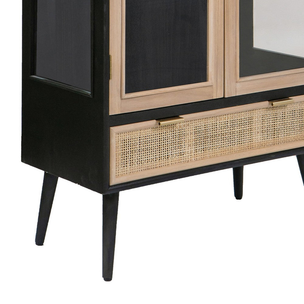 Dana 63 Inch Tall Cabinet, 2 Glass Doors, 1 Drawer, Pine Wood, Black - BM285410