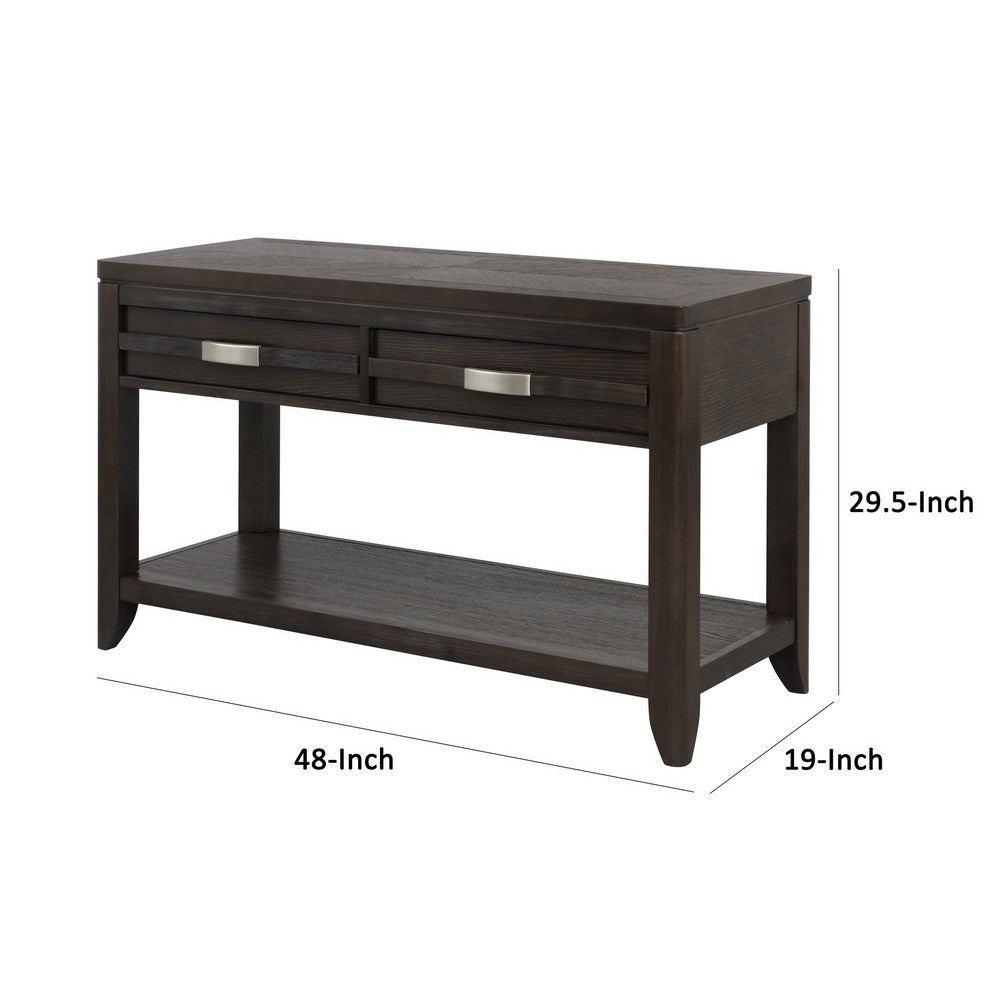 Joni 48 Inch Side Console Table, Acacia Wood, 2 Drawer, 1 Shelf, Espresso - BM285421