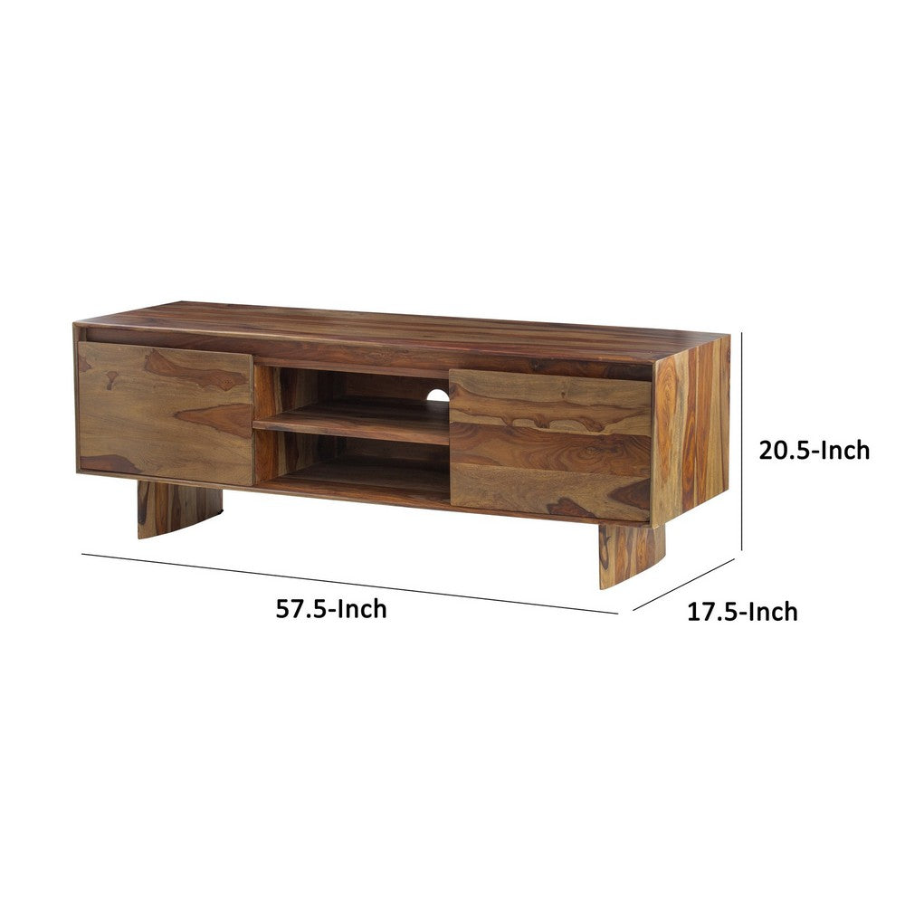 58 Inch TV Media Entertainment Cabinet, 2 Door 1 Shelf, Sheesham Wood Brown - BM285423