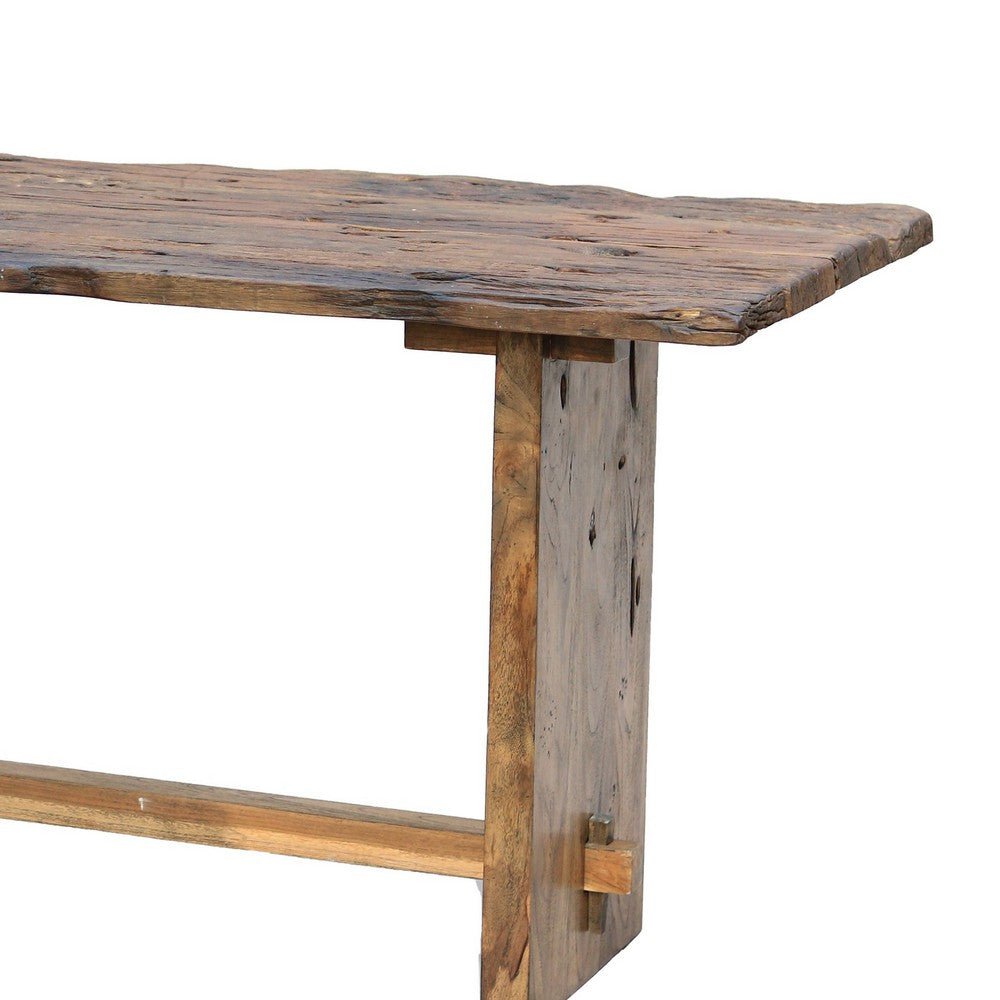 87 Inch Rustic Console Table, Live Edge Wood, Distressed Brown - BM285432