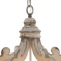 Aki 21 Inch 6 Light Chandelier, Carved Wood Frame, Classic, Vintage, White - BM285443