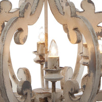 Aki 21 Inch 6 Light Chandelier, Carved Wood Frame, Classic, Vintage, White - BM285443