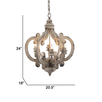 Aki 21 Inch 6 Light Chandelier, Carved Wood Frame, Classic, Vintage, White - BM285443