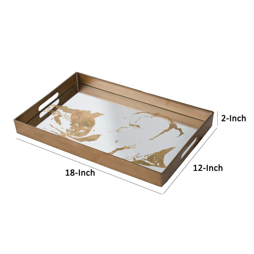 18 Inch Decorative Tray, Modern Mirrored Base, Bronze Metal Frame - BM285514