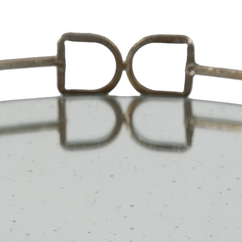 Sui 18 Inch Round Tray, Glass Bottom,  Silver Geometric Frame, Large - BM285516