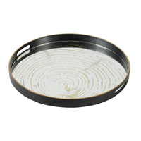 18 Inch Decorative Tray, Round Black Wood Frame, Mirrored Bottom - BM285518