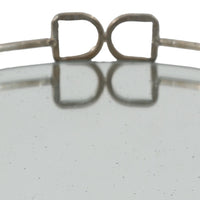 Sui 16 Inch Round Serving Tray, Mirrored Silver Geometric Frame, Medium - BM285520