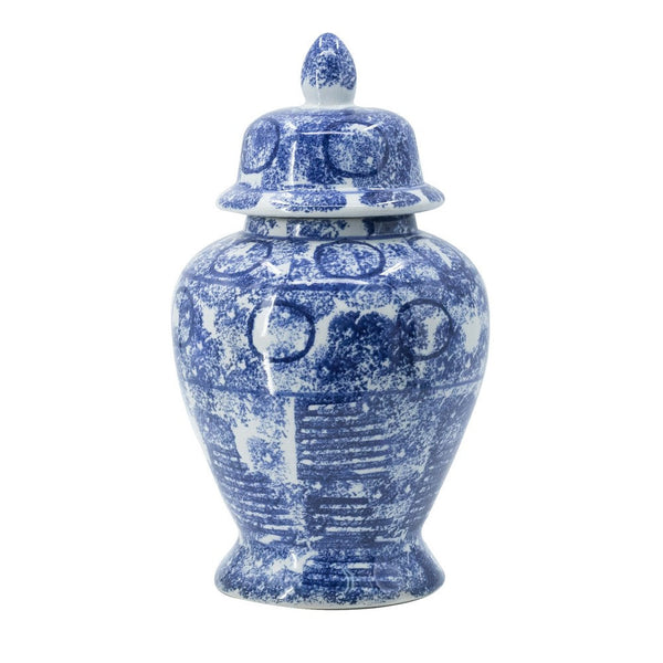17 Inch Tall Ginger Jar, Abstract Design over Blue and White Porcelain - BM285525