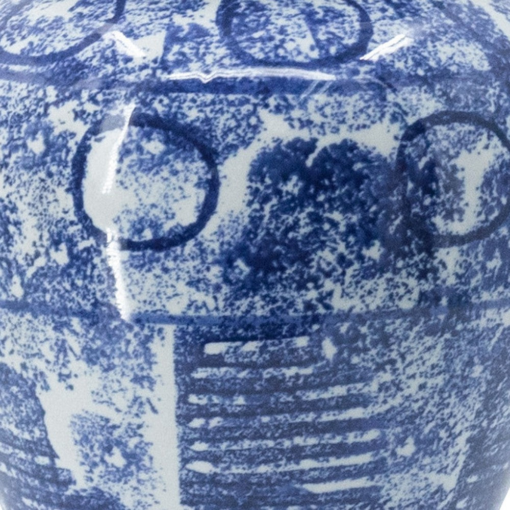 17 Inch Tall Ginger Jar, Abstract Design over Blue and White Porcelain - BM285525