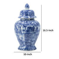 17 Inch Tall Ginger Jar, Abstract Design over Blue and White Porcelain - BM285525