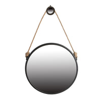 30 Inch Accent Wall Mirror with Rope Hanger and Round Black Metal Frame - BM285535